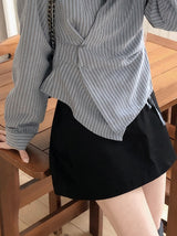 MTピンタック ストラップ ボタン ストライプ ラップ シャツ (3color)