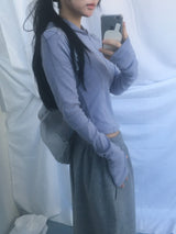 Fingerhole line hooded half zipup