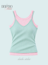Cozy Mint Dot Pink Sleeveless T-shirt