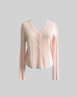 Pleats button wrap see through cardigan