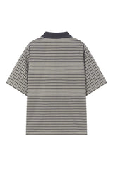 ストライプパッチワークポロTシャツ