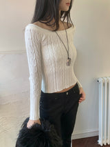 Luna Skin Off-Shoulder Cable Slim-Fit Knit