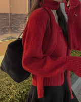 Knit cardigan & scarf set