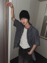 Elu stripe linen short sleeves shirt