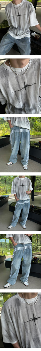 [Unisex] トラックワイドデニムパンツ(2color)