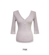 Ringo Button V-Neck Three Quarter T-Shirt