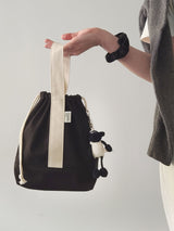 Simple line mini string pouch bag - black