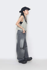destroyed balloon denim pants