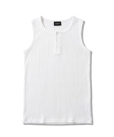 Ribbed Henley-Neck Sleeveless Top White
