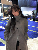 Naren High Neck Quilted Wool Belt Long Coat