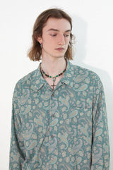Retro style cashew flower Cuban collar straight long-sleeved floral shirt