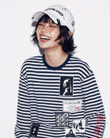 BBD Anxiety マルチパッチストライプ長袖Tシャツ (ネイビー&サンド)