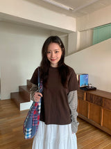 [BAONHAUS] Crein Stripe Color Matching Layered Long Sleeve Tee