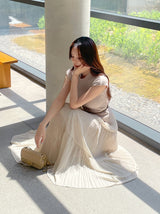 [Two-piece Set] Soche Ribbed Cap Knit Chiffon Skirt Set (Belt Set)