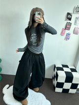SHEEP FLEECE 🐑🧸 SNAP TRACK 3 LINE PARACHUTE LONG WIDE PANTS 🩶🖤 2COLOR