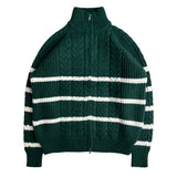 [UNISEX/Overfit] クラウンハチカラーコンビネーションストライプドハイネックツーウェイジップアップ (3 colors)