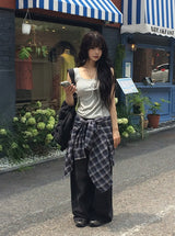 [Shirt + Sleeveless Set] ミロング オーバー フィット チェック カラー シャツ