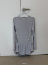 Trendy lace frill long-sleeved shirring T-shirt