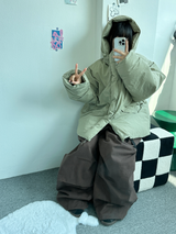 +ベルト🩷 オーバーワイドヒップバルーンコットンパンツ🩷🤎🖤 - 3カラー