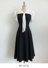 26SS★ Michelle Tie Color Matching Tulip Flare Long One Piece