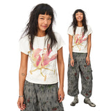 Knitted floral print skinny short-sleeved T-shirt