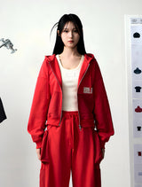 [UPDRAFT]NYLON MIXED COTTON ZIP-UP RED