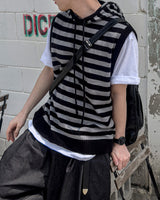 Broad Stripe Knit Hoodie Vest