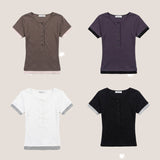 Perco Layered Button Short Sleeve T-shirt (4 colors)