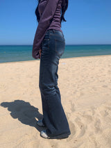 Deep Blue Cat-Washed Bootcut Stretch Denim Pants (1c)