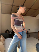 Santori chiffon off-shoulder sleeveless T-shirt