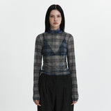 CシースルーチェックTシャツ_ブラック