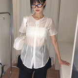 [2 sets!] モレンシースルービスチェブラトップ＆半袖シャツセット