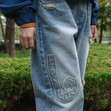 Fray patch denim Pants / Light blue