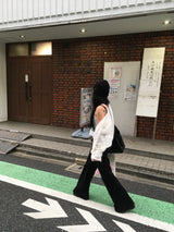 バンディングブラックルーズブーツカットパンツ