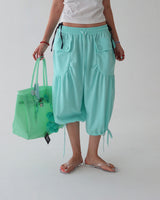 Button Big Pocket Bermuda Harem Capri Pants