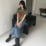 タップス ベルトセット スリットデニムロングスカート