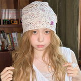 floral button beanie ivory