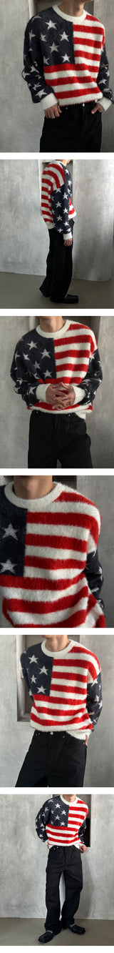 [F/W] アメリカンフラグヘアラウンドネックニット(2color)