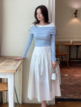 ベラシャツ カラーマッチング レイヤード オフショルダーTシャツ