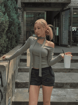 リンナアンバランスドショルダースカーフロングスリーブ