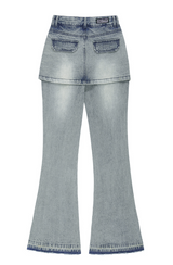 Damage-Layered-Skirt-Denim-Pants - 1COLOR