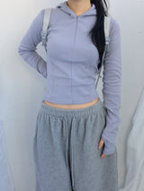 Fingerhole line hooded half zipup