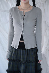 BUTTON RIBBED CARDIGAN ASH GREY