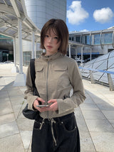 カーダンポケットスリムボンバーセミクロップジャケット