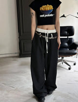 [Unisex] レイヤードベルトストライプバンディングパンツ(2color)