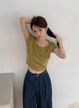 KTパステルUネックパフ半袖ニット (7color)