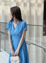Javet V-Neck Pintuck Flare Long One Piece