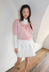 FLOWER DECO RIBBON TOP PINK