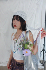 ビーズドット レース ヘッドスカーフ (WHITE, BLACK 2COLORS!)