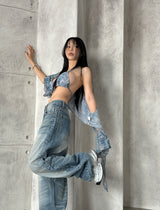 Denim 4PS Cover-Up Bikini Set